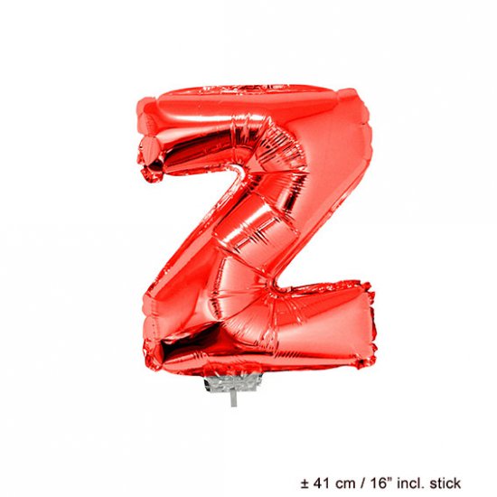 Metallic folie ballon letter Z rood 40 cm op stokje - Klik op de afbeelding om het venster te sluiten