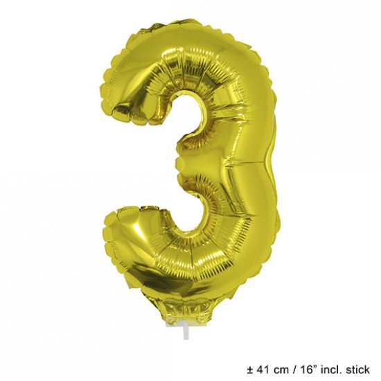 Metallic folie ballon cijfer 3 goud 40 cm op stokje - Klik op de afbeelding om het venster te sluiten