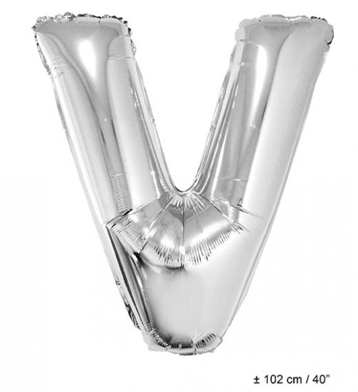 Metallic folie ballon letter V zilver 102 cm - Klik op de afbeelding om het venster te sluiten