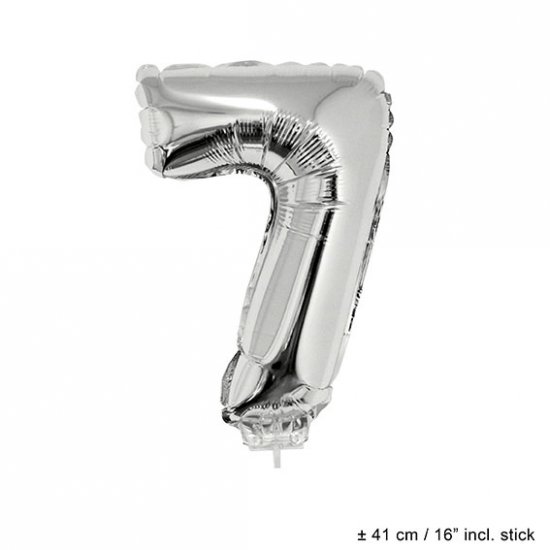 Metallic folie ballon cijfer 7 zilver 40 cm op stokje - Klik op de afbeelding om het venster te sluiten