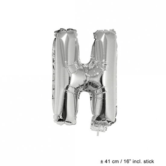 Metallic folie ballon letter H zilver 40 cm op stokje - Klik op de afbeelding om het venster te sluiten