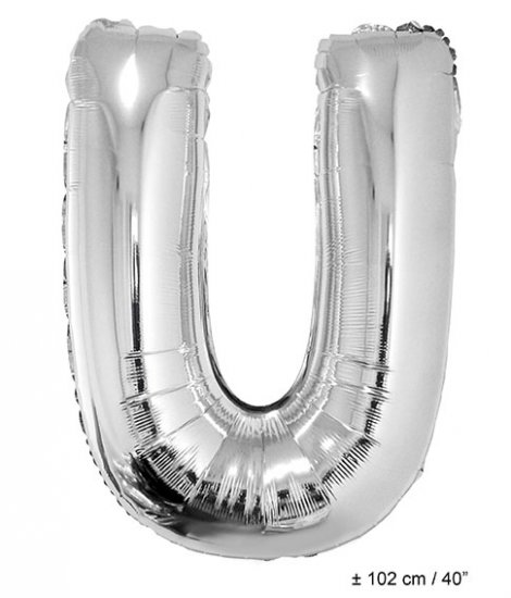 Metallic folie ballon letter U zilver 102 cm - Klik op de afbeelding om het venster te sluiten