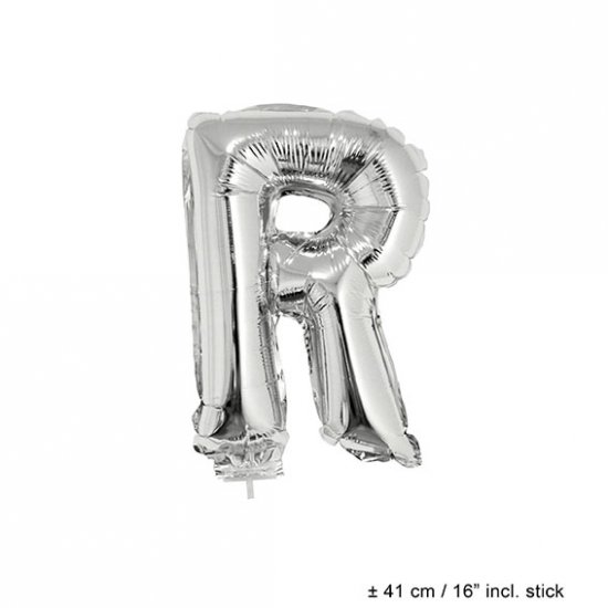 Metallic folie ballon letter R zilver 40 cm op stokje - Klik op de afbeelding om het venster te sluiten