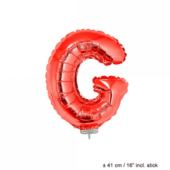 Metallic folie ballon letter G rood 40 cm op stokje - Klik op de afbeelding om het venster te sluiten