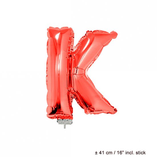 Metallic folie ballon letter K rood 40 cm op stokje - Klik op de afbeelding om het venster te sluiten