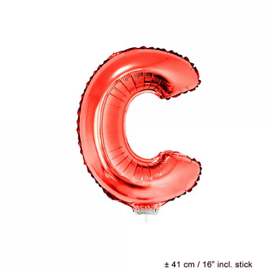 Metallic folie ballon letter C rood 40 cm op stokje - Klik op de afbeelding om het venster te sluiten