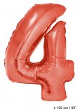 Metallic folie ballon cijfer 4 rood 102 cm