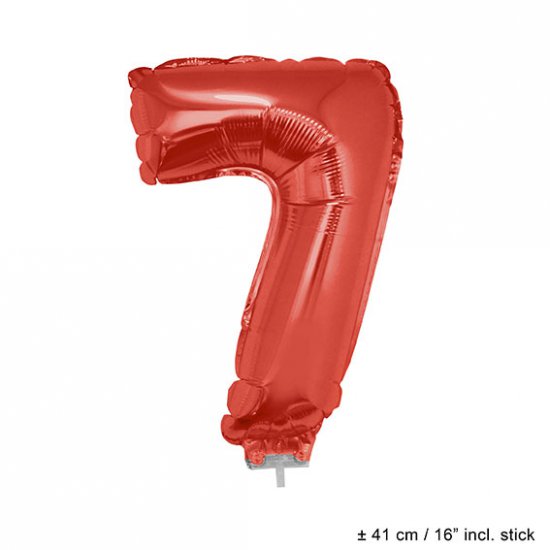 Metallic folie ballon cijfer 7 rood 40 cm op stokje - Klik op de afbeelding om het venster te sluiten