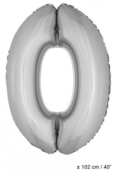 Metallic folie ballon cijfer 0 zilver 102 cm - Klik op de afbeelding om het venster te sluiten