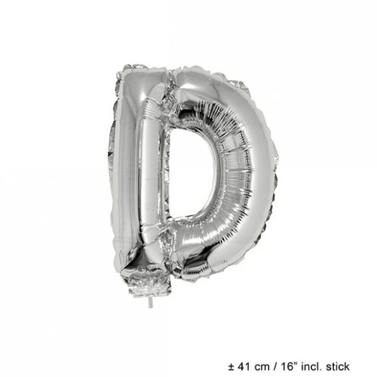 Metallic folie ballon letter D zilver 40 cm op stokje - Klik op de afbeelding om het venster te sluiten