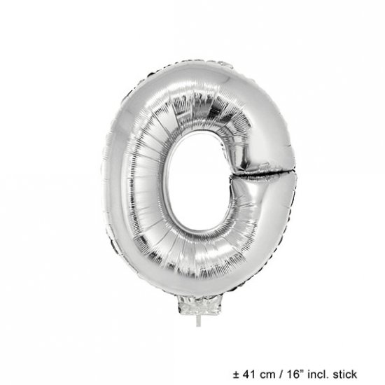 Metallic folie ballon letter O zilver 40 cm op stokje - Klik op de afbeelding om het venster te sluiten