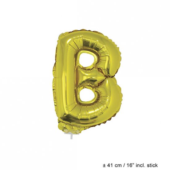 Metallic folie ballon letter B goud 40 cm op stokje - Klik op de afbeelding om het venster te sluiten