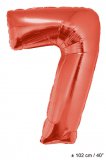 Metallic folie ballon cijfer 7 rood 102 cm