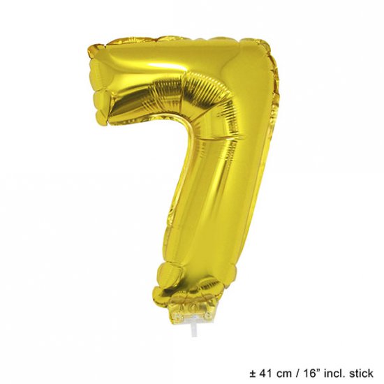 Metallic folie ballon cijfer 7 goud 40 cm op stokje - Klik op de afbeelding om het venster te sluiten