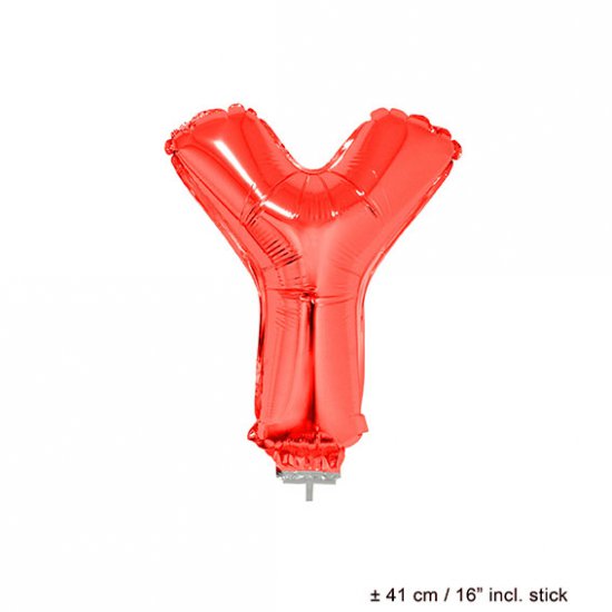 Metallic folie ballon letter Y rood 40 cm op stokje - Klik op de afbeelding om het venster te sluiten