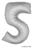Metallic folie ballon cijfer 5 zilver 102 cm