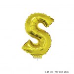 Metallic folie ballon letter S goud 40 cm op stokje