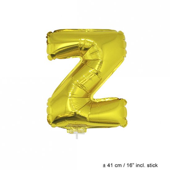 Metallic folie ballon letter Z goud 40 cm op stokje - Klik op de afbeelding om het venster te sluiten