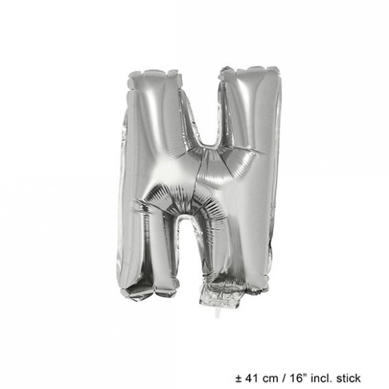 Metallic folie ballon letter N zilver 40 cm op stokje - Klik op de afbeelding om het venster te sluiten