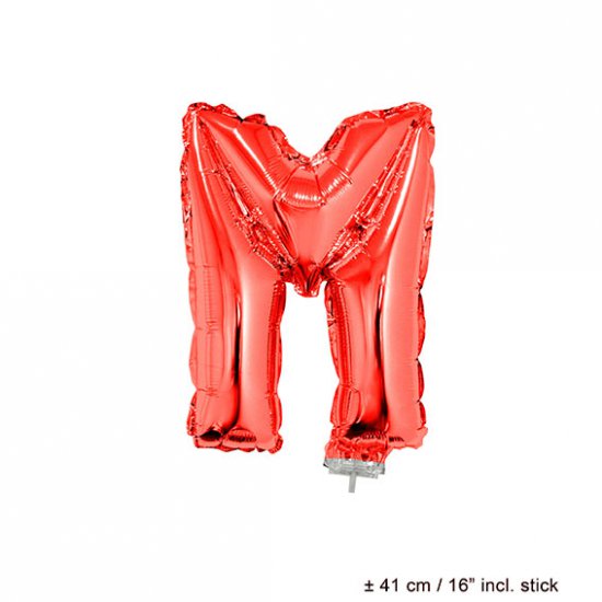 Metallic folie ballon letter M rood 40 cm op stokje - Klik op de afbeelding om het venster te sluiten