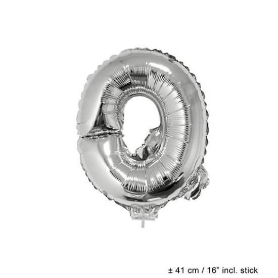 Metallic folie ballon letter Q zilver 40 cm op stokje - Klik op de afbeelding om het venster te sluiten