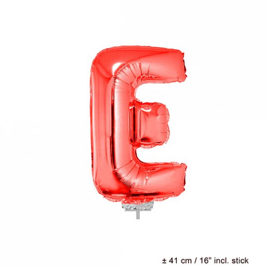 Metallic folie ballon letter E rood 40 cm op stokje - Klik op de afbeelding om het venster te sluiten