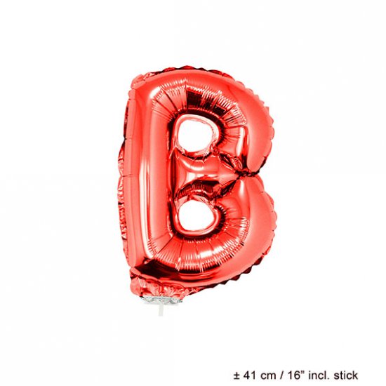 Metallic folie ballon letter B rood 40 cm op stokje - Klik op de afbeelding om het venster te sluiten