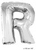 Metallic folie ballon letter R zilver 102 cm
