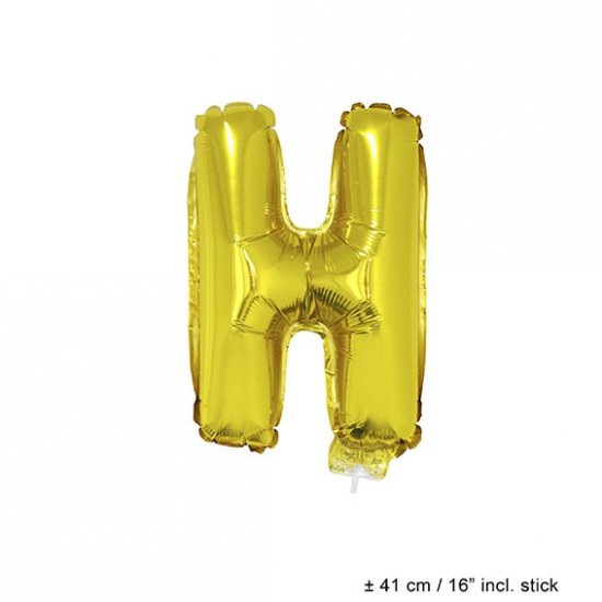 Metallic folie ballon letter H goud 40 cm op stokje - Klik op de afbeelding om het venster te sluiten