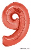Metallic folie ballon cijfer 9 rood 102 cm