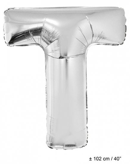 Metallic folie ballon letter T zilver 102 cm - Klik op de afbeelding om het venster te sluiten
