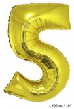 Metallic folie ballon cijfer 5 goud 102 cm