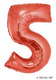 Metallic folie ballon cijfer 5 rood 102 cm