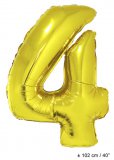 Metallic folie ballon cijfer 4 goud 102 cm