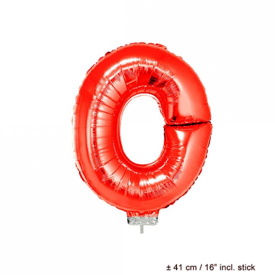 Metallic folie ballon letter O rood 40 cm op stokje - Klik op de afbeelding om het venster te sluiten