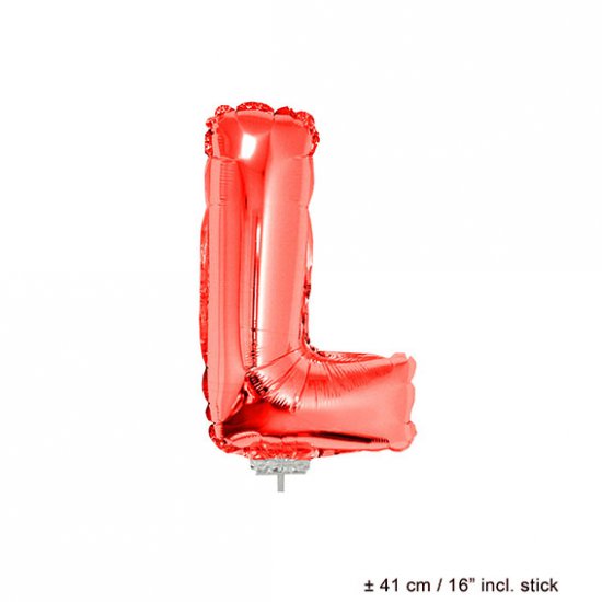 Metallic folie ballon letter L rood 40 cm op stokje - Klik op de afbeelding om het venster te sluiten