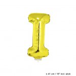 Metallic folie ballon letter I goud 40 cm op stokje