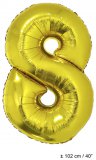 Metallic folie ballon cijfer 8 goud 102 cm