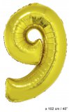 Metallic folie ballon cijfer 9 goud 102 cm