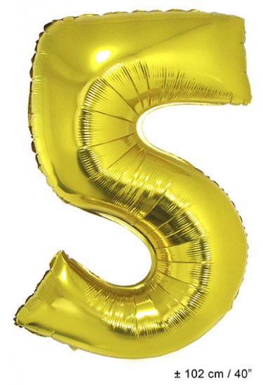 Metallic folie ballon cijfer 5 goud 102 cm - Klik op de afbeelding om het venster te sluiten