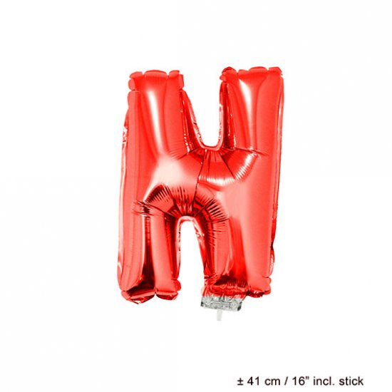 Metallic folie ballon letter N rood 40 cm op stokje - Klik op de afbeelding om het venster te sluiten