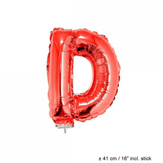 Metallic folie ballon letter D rood 40 cm op stokje - Klik op de afbeelding om het venster te sluiten