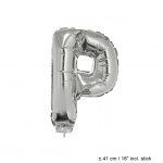 Metallic folie ballon letter P zilver 40 cm op stokje