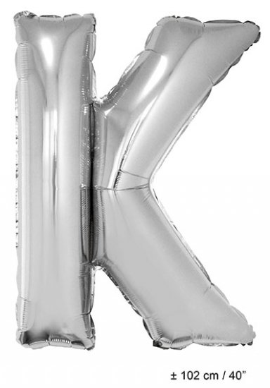 Metallic folie ballon letter K zilver 102 cm - Klik op de afbeelding om het venster te sluiten