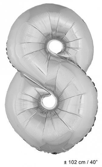 Metallic folie ballon cijfer 8 zilver 102 cm - Klik op de afbeelding om het venster te sluiten