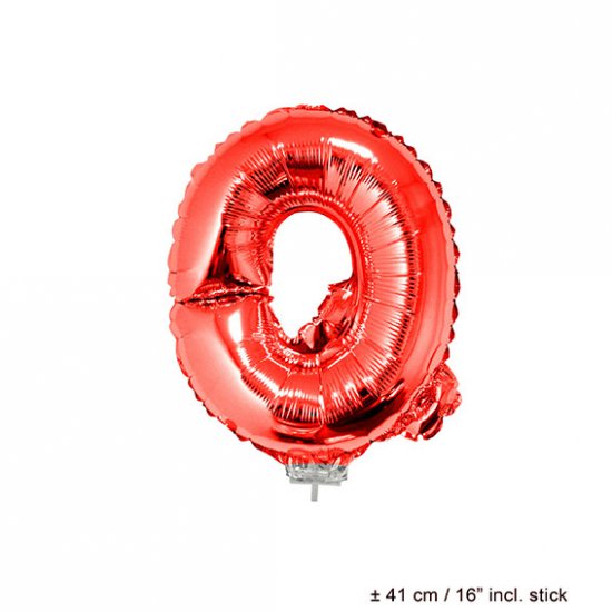 Metallic folie ballon letter Q rood 40 cm op stokje - Klik op de afbeelding om het venster te sluiten