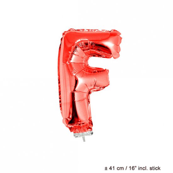 Metallic folie ballon letter F rood 40 cm op stokje - Klik op de afbeelding om het venster te sluiten