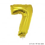 Metallic folie ballon cijfer 7 goud 40 cm op stokje