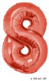 Metallic folie ballon cijfer 8 rood 102 cm