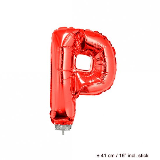 Metallic folie ballon letter P rood 40 cm op stokje - Klik op de afbeelding om het venster te sluiten